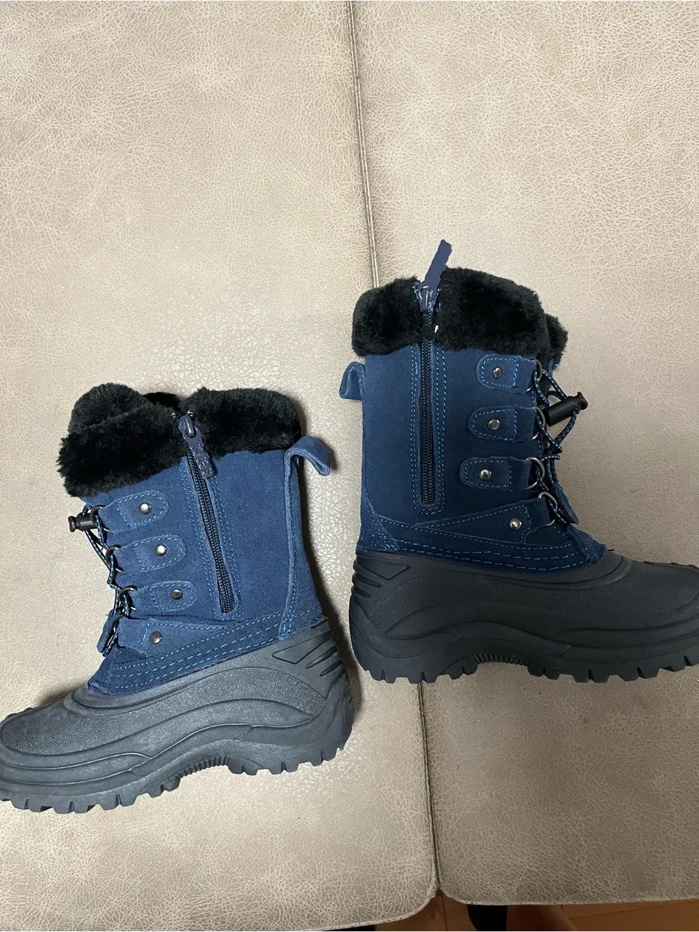 Kids Navy Winter Snow Boots with Faux Fur Trim size 13